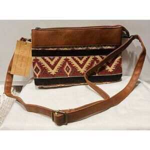 Canyon Sky Crossbody Bag Women's Southwest Burgundy Traveler Weaved Leather NWT